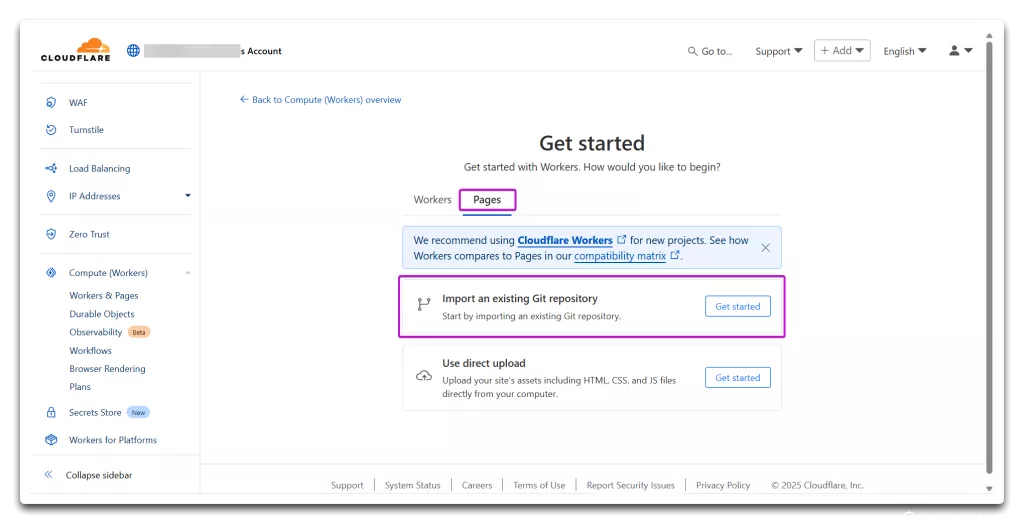 Cloudflare create new pages