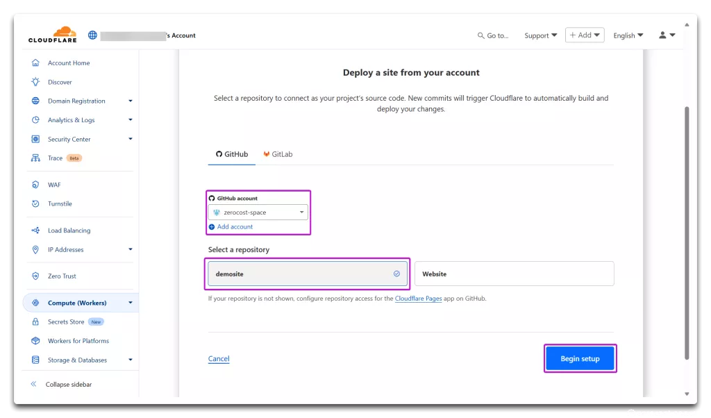 Cloudflare pages connect github repository