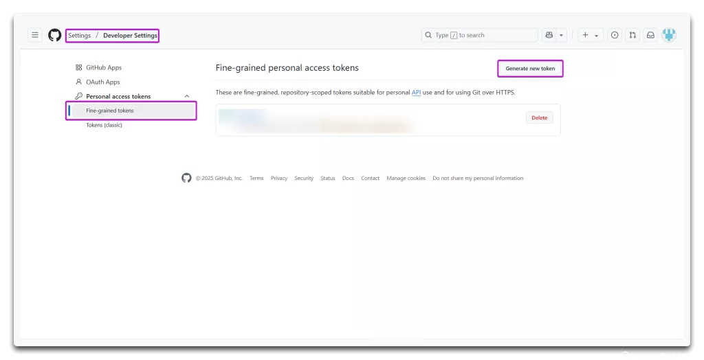 Github create new personal access token